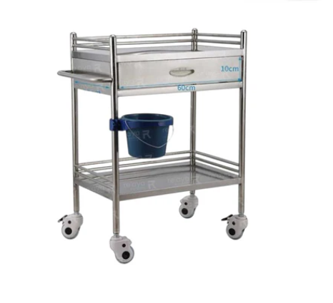 Stainless Steel 2-Shelf Trolley with 1 Drawer (304 SS) – 55×45×93 cm